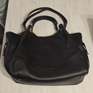 SONDRA ROBERTS Squared Black Vegan Leather Double Handle Large Hobo Shoulder Bag